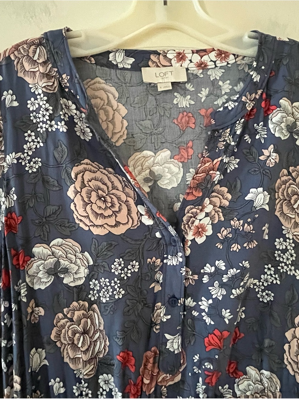 Loft Floral Long Sleeve Navy Swing Dress with Blooms Women’s size small - Picture 3 of 12